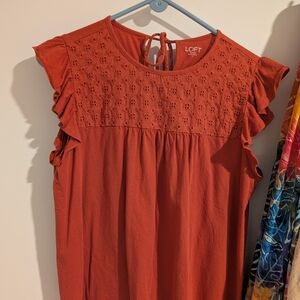 Loft Rust Orange Ruffle Sleeve Top